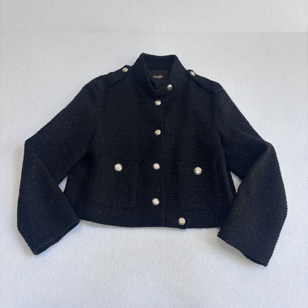 Maje Vateau Cropped Tweed Jacket & Skort Set Women's 38 US M Preppy Old Money - Picture 3 of 14